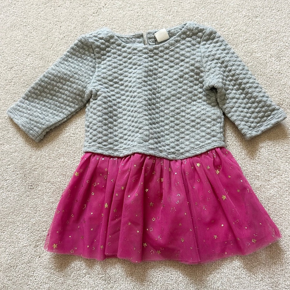 Baby Gap Gray and Pink Dress with Gold Stars